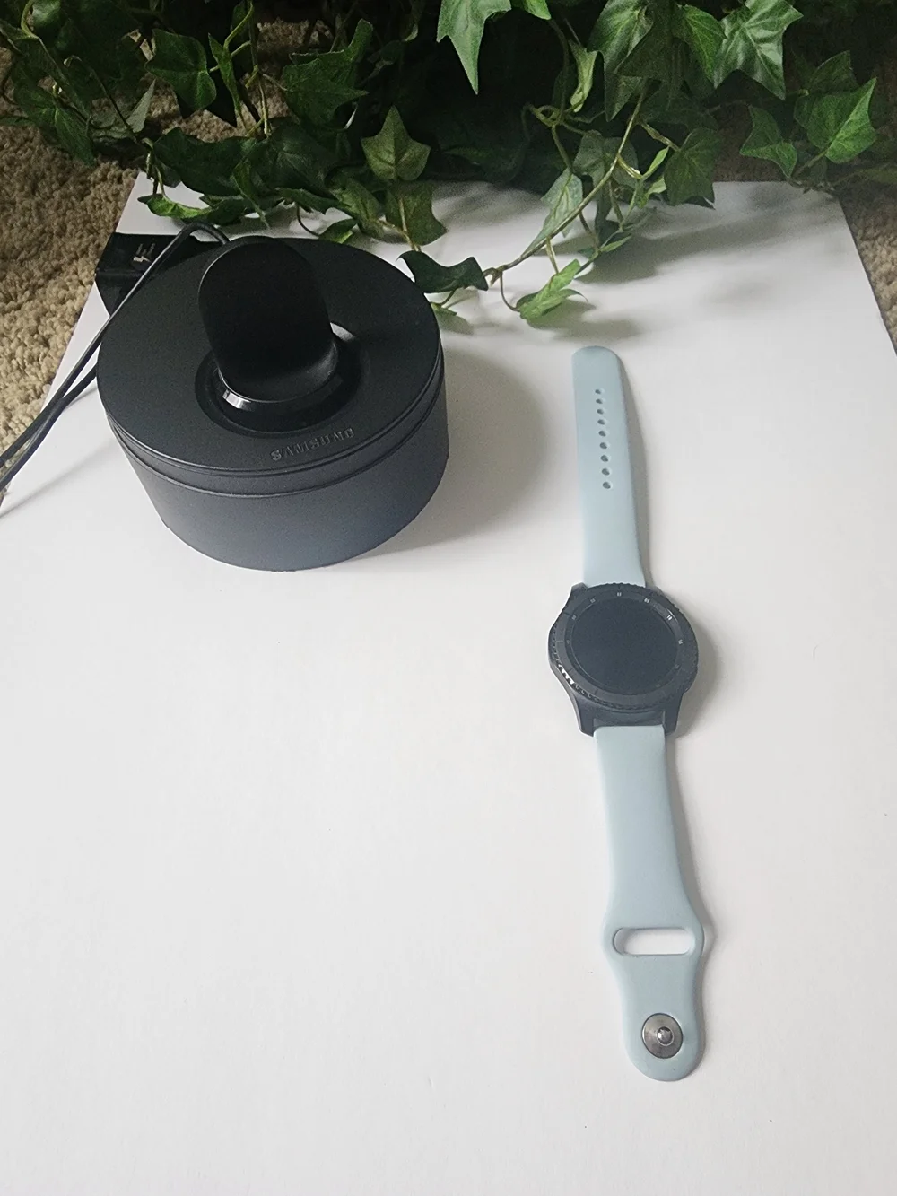 Samsung Galaxy Watch with Light Blue Silicone Band